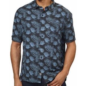 Nat Nast Men Size Medium Shirt Blue Short Sleeve Button Up Silk Blend